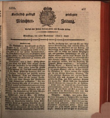 Kurfürstlich gnädigst privilegirte Münchner-Zeitung (Süddeutsche Presse) Dienstag 13. Juni 1797