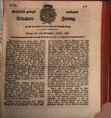 Kurfürstlich gnädigst privilegirte Münchner-Zeitung (Süddeutsche Presse) Freitag 16. Juni 1797