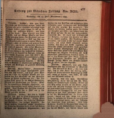 Kurfürstlich gnädigst privilegirte Münchner-Zeitung (Süddeutsche Presse) Samstag 17. Juni 1797