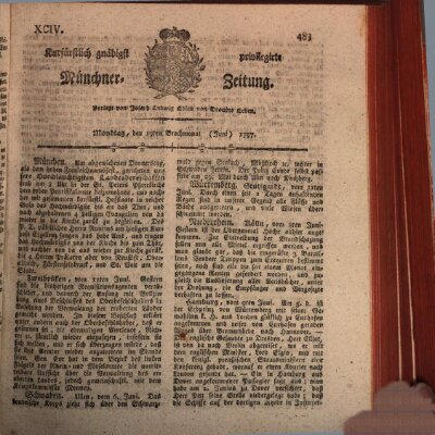 Kurfürstlich gnädigst privilegirte Münchner-Zeitung (Süddeutsche Presse) Montag 19. Juni 1797