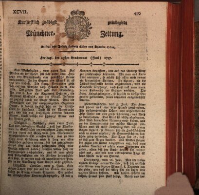 Kurfürstlich gnädigst privilegirte Münchner-Zeitung (Süddeutsche Presse) Freitag 23. Juni 1797