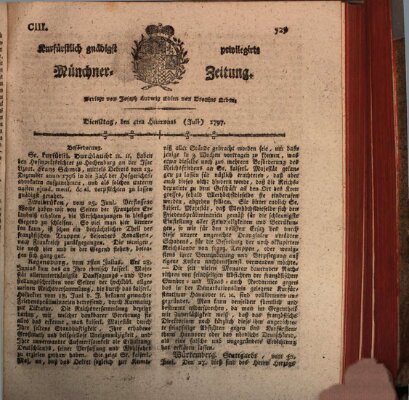 Kurfürstlich gnädigst privilegirte Münchner-Zeitung (Süddeutsche Presse) Dienstag 4. Juli 1797