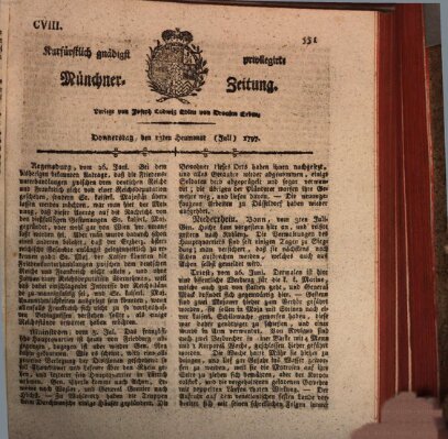 Kurfürstlich gnädigst privilegirte Münchner-Zeitung (Süddeutsche Presse) Donnerstag 13. Juli 1797