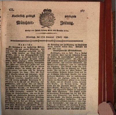 Kurfürstlich gnädigst privilegirte Münchner-Zeitung (Süddeutsche Presse) Montag 17. Juli 1797