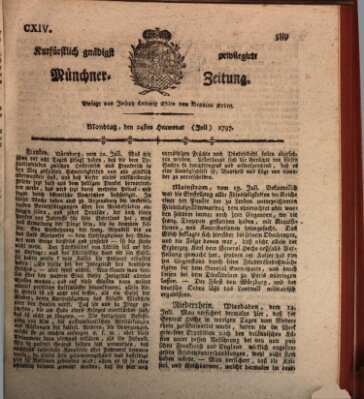 Kurfürstlich gnädigst privilegirte Münchner-Zeitung (Süddeutsche Presse) Montag 24. Juli 1797