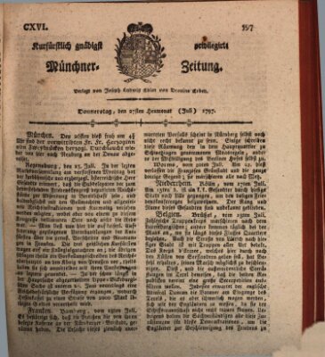 Kurfürstlich gnädigst privilegirte Münchner-Zeitung (Süddeutsche Presse) Donnerstag 27. Juli 1797