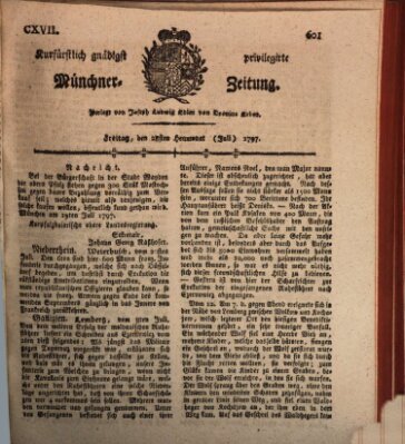 Kurfürstlich gnädigst privilegirte Münchner-Zeitung (Süddeutsche Presse) Freitag 28. Juli 1797