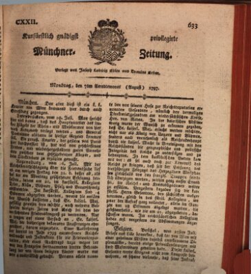 Kurfürstlich gnädigst privilegirte Münchner-Zeitung (Süddeutsche Presse) Montag 7. August 1797