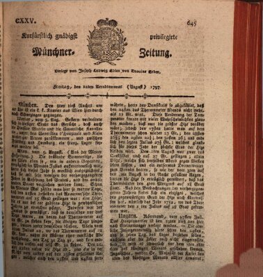 Kurfürstlich gnädigst privilegirte Münchner-Zeitung (Süddeutsche Presse) Freitag 11. August 1797