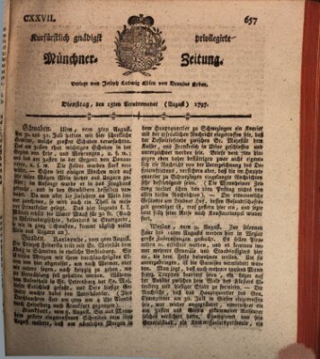 Kurfürstlich gnädigst privilegirte Münchner-Zeitung (Süddeutsche Presse) Dienstag 15. August 1797