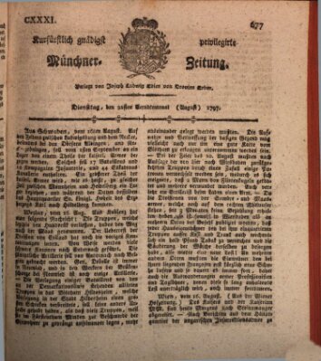 Kurfürstlich gnädigst privilegirte Münchner-Zeitung (Süddeutsche Presse) Dienstag 22. August 1797