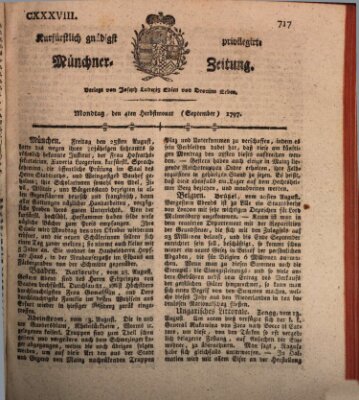 Kurfürstlich gnädigst privilegirte Münchner-Zeitung (Süddeutsche Presse) Montag 4. September 1797