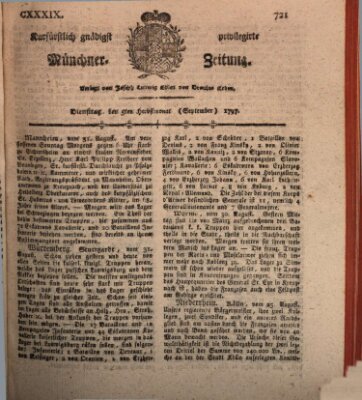 Kurfürstlich gnädigst privilegirte Münchner-Zeitung (Süddeutsche Presse) Dienstag 5. September 1797