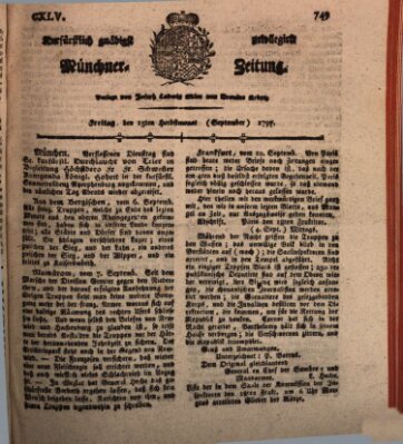 Kurfürstlich gnädigst privilegirte Münchner-Zeitung (Süddeutsche Presse) Freitag 15. September 1797