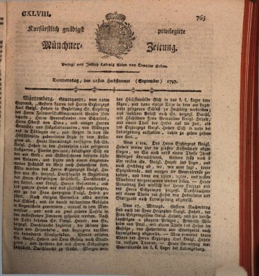 Kurfürstlich gnädigst privilegirte Münchner-Zeitung (Süddeutsche Presse) Donnerstag 21. September 1797