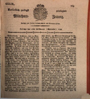 Kurfürstlich gnädigst privilegirte Münchner-Zeitung (Süddeutsche Presse) Freitag 22. September 1797