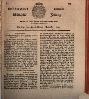 Kurfürstlich gnädigst privilegirte Münchner-Zeitung (Süddeutsche Presse) Montag 25. September 1797