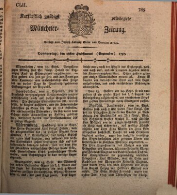 Kurfürstlich gnädigst privilegirte Münchner-Zeitung (Süddeutsche Presse) Donnerstag 28. September 1797