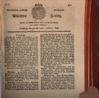 Kurfürstlich gnädigst privilegirte Münchner-Zeitung (Süddeutsche Presse) Dienstag 3. Oktober 1797