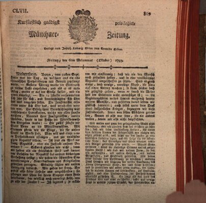 Kurfürstlich gnädigst privilegirte Münchner-Zeitung (Süddeutsche Presse) Freitag 6. Oktober 1797