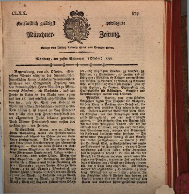 Kurfürstlich gnädigst privilegirte Münchner-Zeitung (Süddeutsche Presse) Montag 30. Oktober 1797