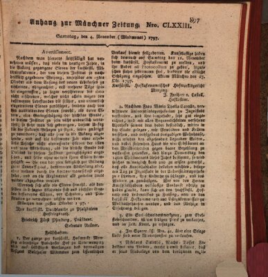 Kurfürstlich gnädigst privilegirte Münchner-Zeitung (Süddeutsche Presse) Samstag 4. November 1797