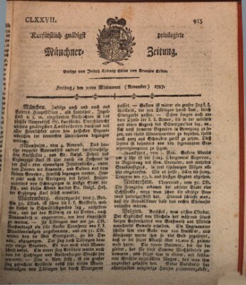 Kurfürstlich gnädigst privilegirte Münchner-Zeitung (Süddeutsche Presse) Freitag 10. November 1797