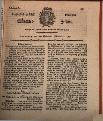 Kurfürstlich gnädigst privilegirte Münchner-Zeitung (Süddeutsche Presse) Donnerstag 16. November 1797