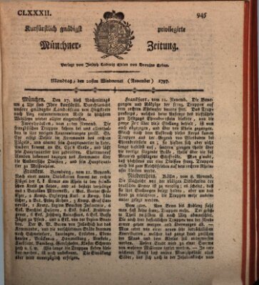 Kurfürstlich gnädigst privilegirte Münchner-Zeitung (Süddeutsche Presse) Montag 20. November 1797