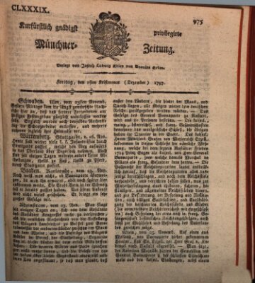 Kurfürstlich gnädigst privilegirte Münchner-Zeitung (Süddeutsche Presse) Freitag 1. Dezember 1797