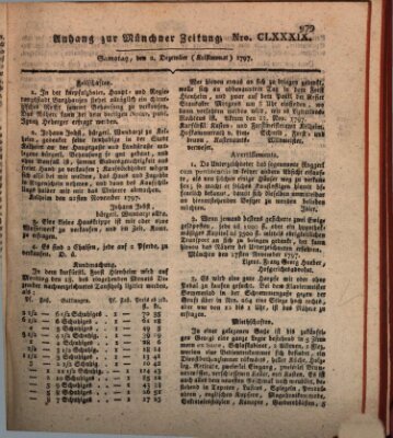 Kurfürstlich gnädigst privilegirte Münchner-Zeitung (Süddeutsche Presse) Samstag 2. Dezember 1797