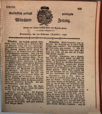 Kurfürstlich gnädigst privilegirte Münchner-Zeitung (Süddeutsche Presse) Donnerstag 7. Dezember 1797