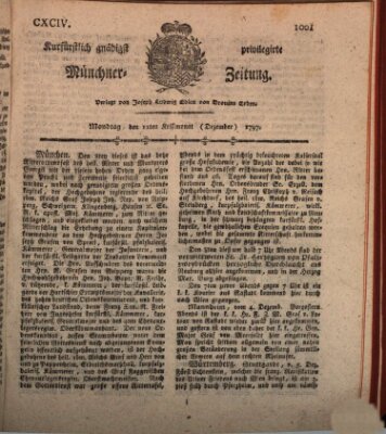 Kurfürstlich gnädigst privilegirte Münchner-Zeitung (Süddeutsche Presse) Montag 11. Dezember 1797