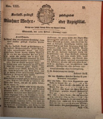 Kurfürstlich gnädigst privilegirte Münchner-Zeitung (Süddeutsche Presse) Mittwoch 22. Februar 1797