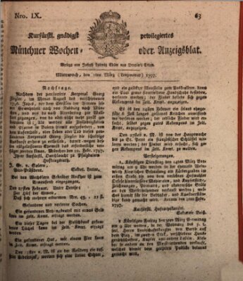 Kurfürstlich gnädigst privilegirte Münchner-Zeitung (Süddeutsche Presse) Mittwoch 1. März 1797