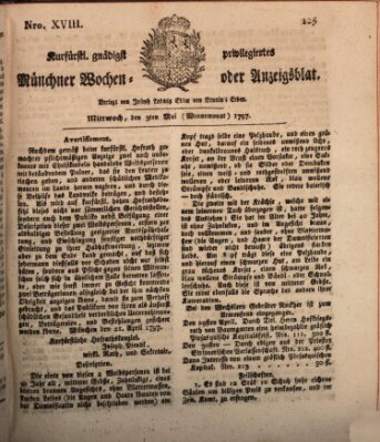 Kurfürstlich gnädigst privilegirte Münchner-Zeitung (Süddeutsche Presse) Mittwoch 3. Mai 1797