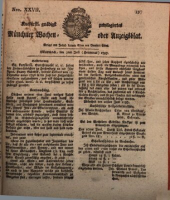 Kurfürstlich gnädigst privilegirte Münchner-Zeitung (Süddeutsche Presse) Mittwoch 5. Juli 1797