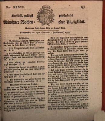 Kurfürstlich gnädigst privilegirte Münchner-Zeitung (Süddeutsche Presse) Mittwoch 13. September 1797