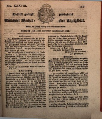 Kurfürstlich gnädigst privilegirte Münchner-Zeitung (Süddeutsche Presse) Mittwoch 20. September 1797