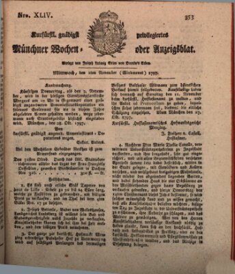 Kurfürstlich gnädigst privilegirte Münchner-Zeitung (Süddeutsche Presse) Mittwoch 1. November 1797