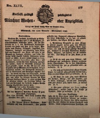 Kurfürstlich gnädigst privilegirte Münchner-Zeitung (Süddeutsche Presse) Mittwoch 22. November 1797