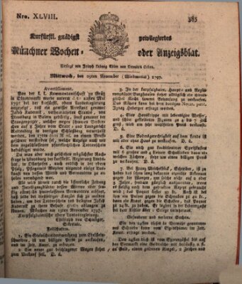 Kurfürstlich gnädigst privilegirte Münchner-Zeitung (Süddeutsche Presse) Mittwoch 29. November 1797