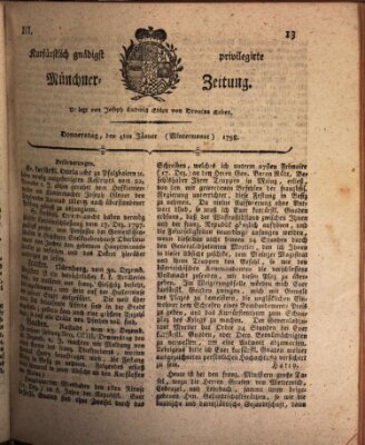 Kurfürstlich gnädigst privilegirte Münchner-Zeitung (Süddeutsche Presse) Donnerstag 4. Januar 1798