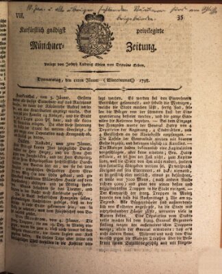 Kurfürstlich gnädigst privilegirte Münchner-Zeitung (Süddeutsche Presse) Donnerstag 11. Januar 1798