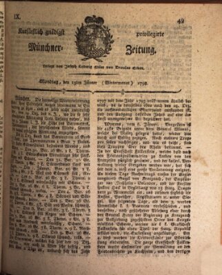 Kurfürstlich gnädigst privilegirte Münchner-Zeitung (Süddeutsche Presse) Montag 15. Januar 1798