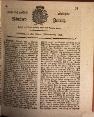 Kurfürstlich gnädigst privilegirte Münchner-Zeitung (Süddeutsche Presse) Dienstag 16. Januar 1798