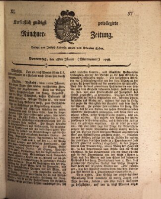 Kurfürstlich gnädigst privilegirte Münchner-Zeitung (Süddeutsche Presse) Donnerstag 18. Januar 1798