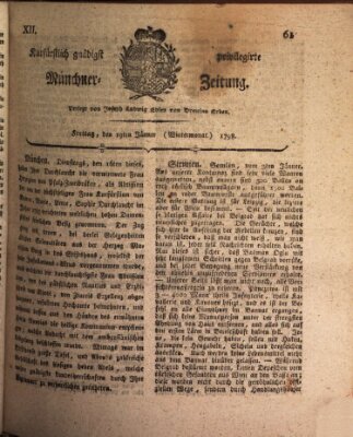 Kurfürstlich gnädigst privilegirte Münchner-Zeitung (Süddeutsche Presse) Freitag 19. Januar 1798