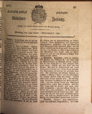 Kurfürstlich gnädigst privilegirte Münchner-Zeitung (Süddeutsche Presse) Montag 29. Januar 1798