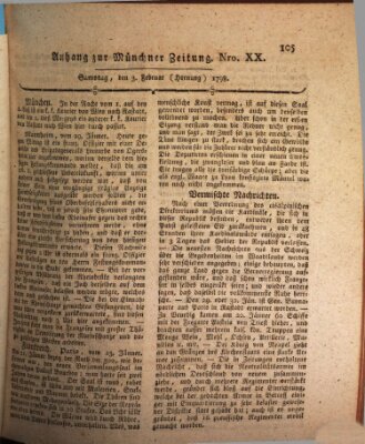 Kurfürstlich gnädigst privilegirte Münchner-Zeitung (Süddeutsche Presse) Samstag 3. Februar 1798